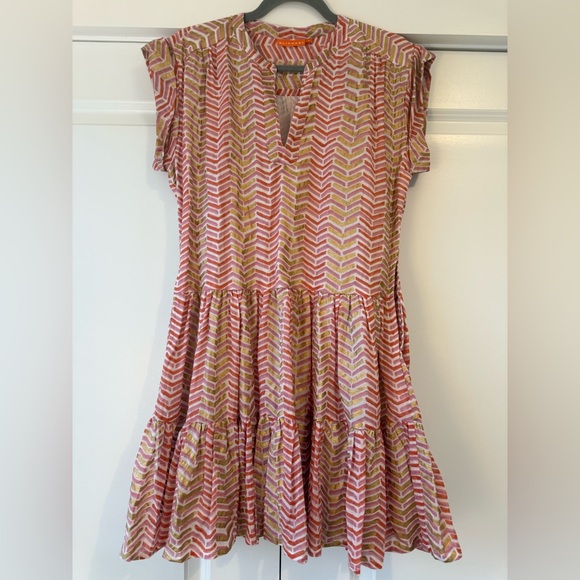 Tuckernuck Oliphant Women’s Roll Sleeve Dress Pink and Gold Size Large - Picture 2 of 7